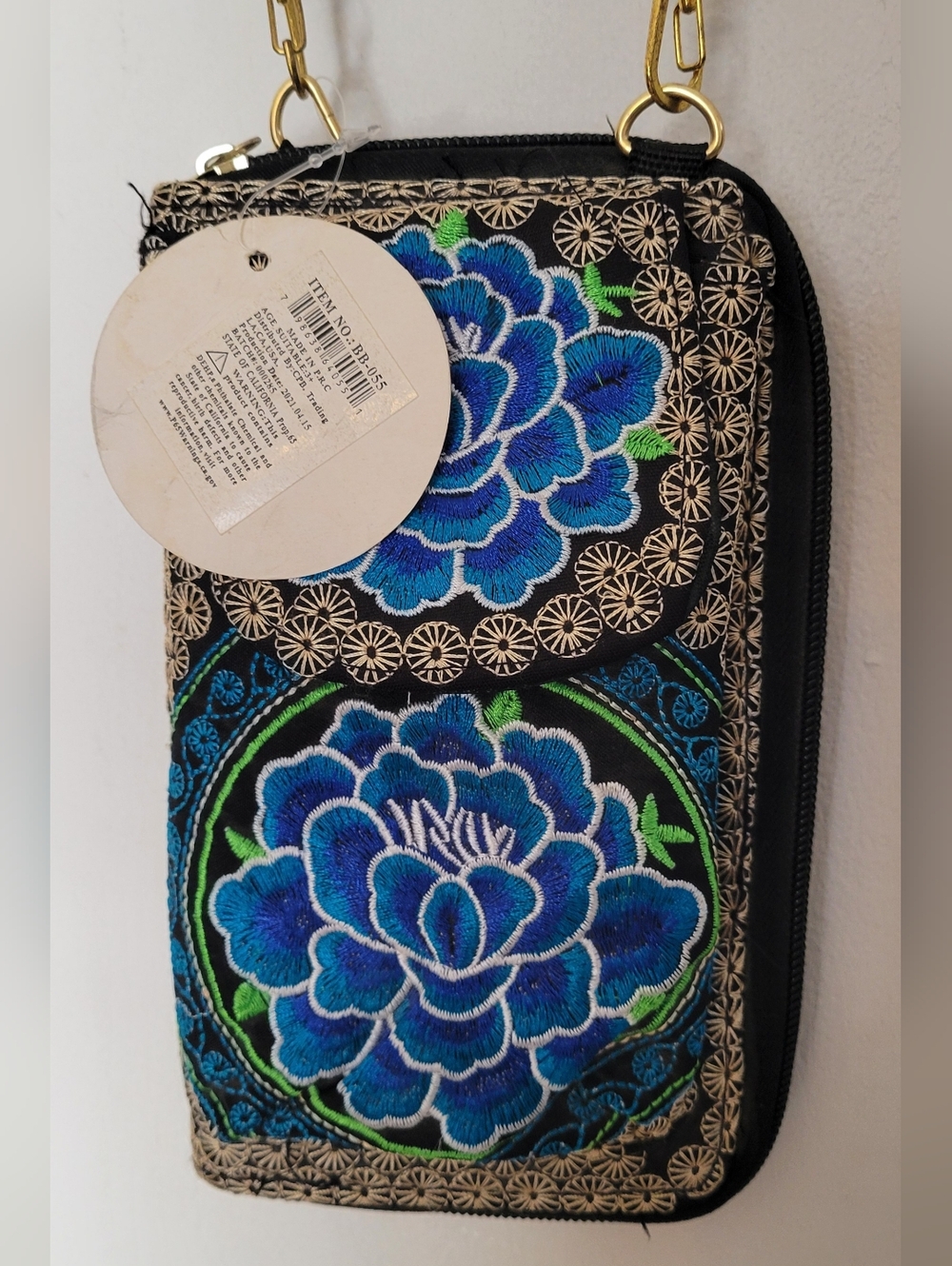 Embroidered Blue Floral Crossbody Wallet - Picture 6 of 9